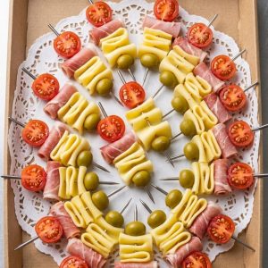 Brochetas Tomate Cherry Jamón Queso Aceituna (25 o 50 uni.)